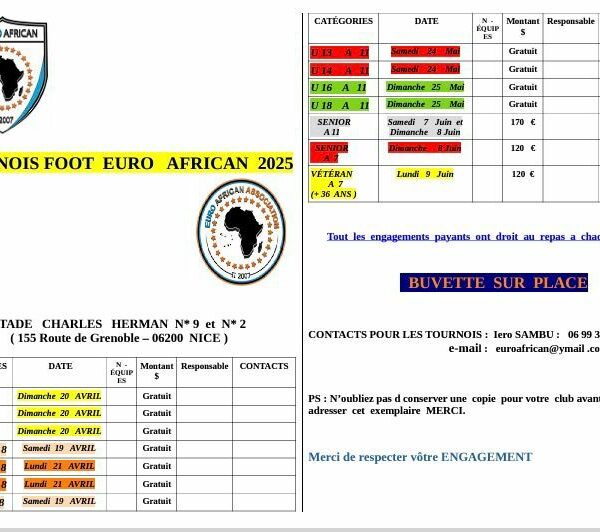 Tournoi Foot Euro African Vétérans – Nice