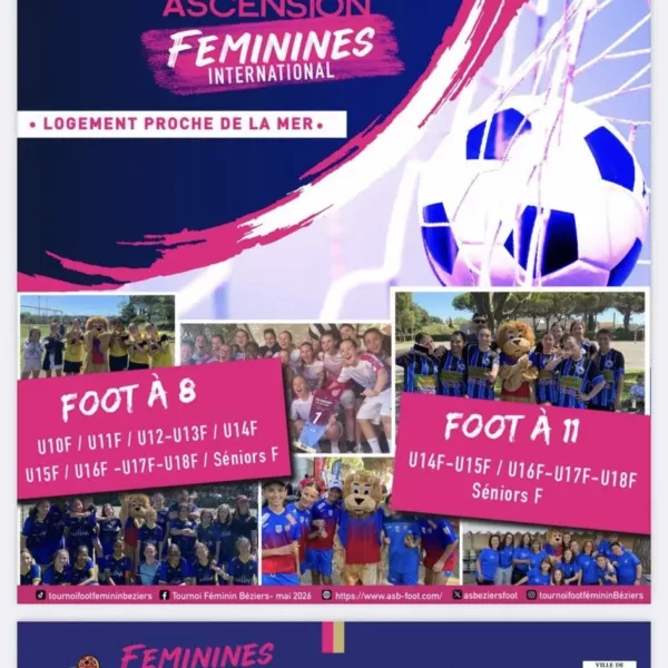 Tournoi de Foot International 2026 U10F, U11F, U13F, U14F, U15F, U18F & Seniors F – Béziers