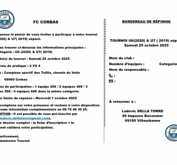 Tournoi 2025 U6, U7, U8 & U11 du Corbas FC