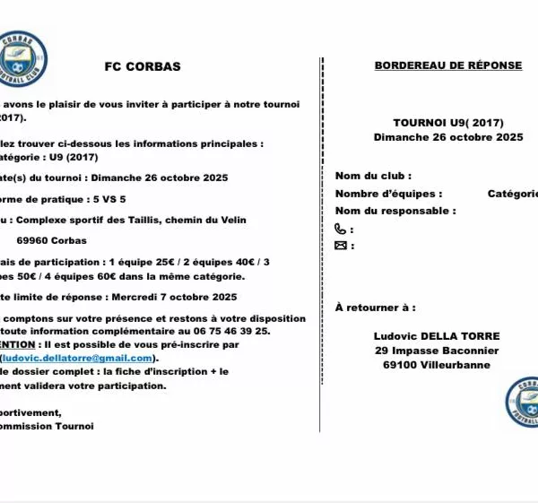 Tournoi 2025 U9, U10 & U13 du Corbas FC