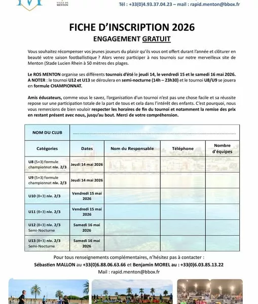 Tournois 2026 U12 & U13 du ROS Menton
