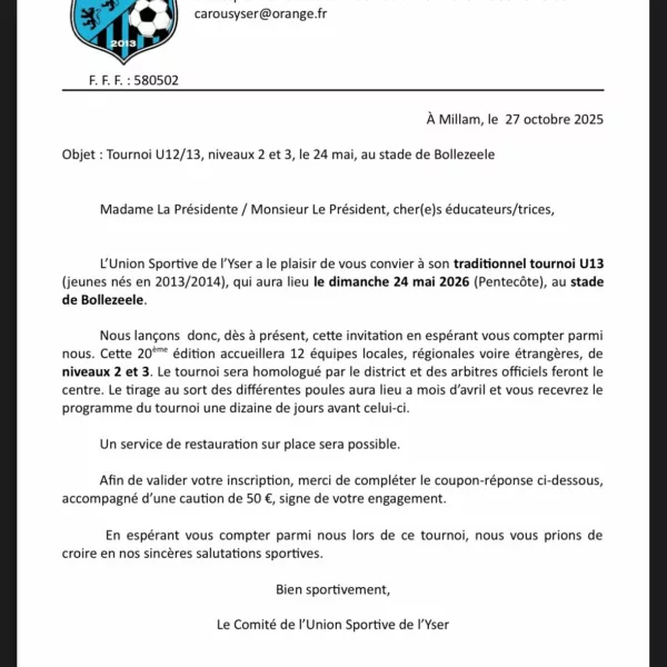 Tournoi U13 de l’US de l’Yser – Bollezeele