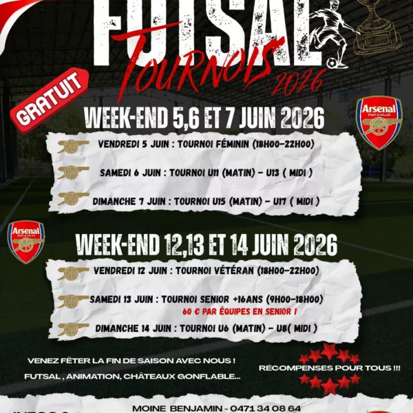 Tournoi Futsal 2026 U6 & U8 de l’Arsenal Pont-à-Celles