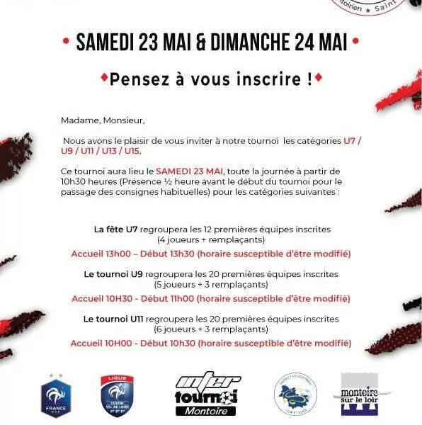 Tournoi de Pentecôte 2026 U13 & U15 de l’Entente Sportive Stade Montoirien – Saint Martin – Montoire-sur-le-Loir