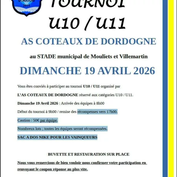Tournoi 2026 U11 de l’AS Coteauxde Dordogne – Saint-Pey-de-Castets