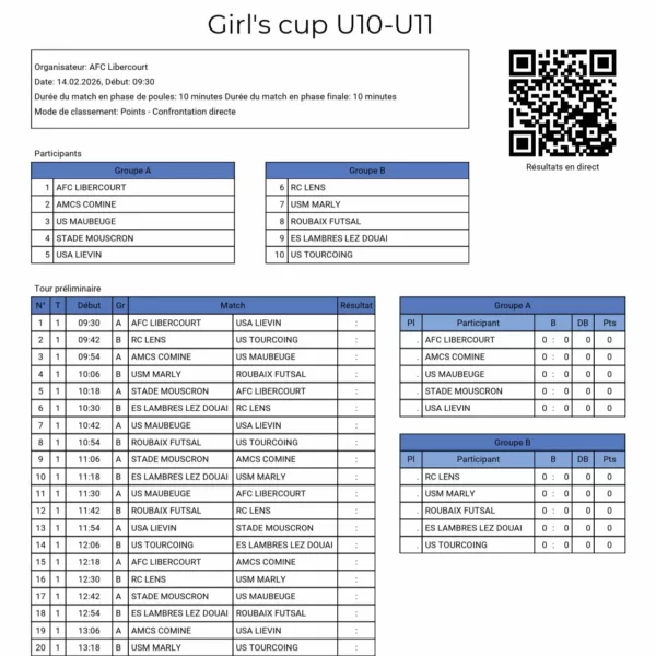 Girl&rsquo;s Cup 2026 U11F de l&rsquo;AFC Libercourt